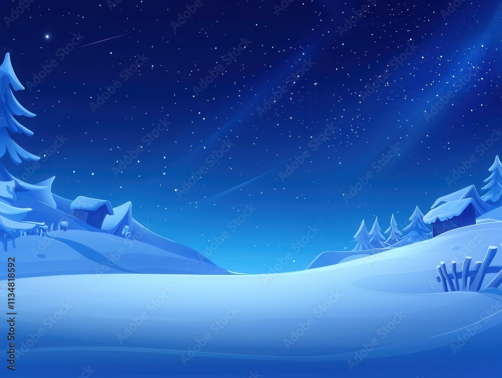 Naklejka premium Winter night scene with starry sky snowy landscape digital art peaceful environment wide viewpoint tranquility concept