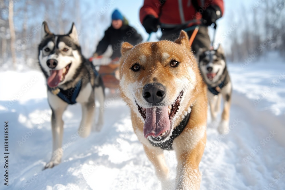 A dynamic scene of huskies powerfully sprinting through the snow, capturing the essence of energy, freedom, and the joy of outdoor adventures in winter conditions. A dynamic scene of huskies powerfully sprinting through the snow, capturing the essence of energy, freedom, and the joy of outdoor adventures in winter conditions.
