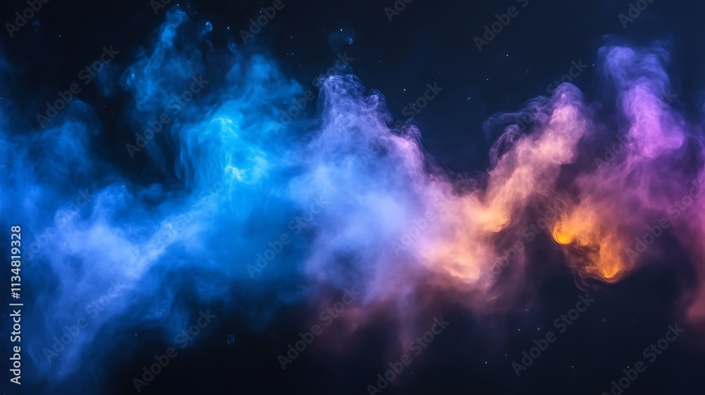 Naklejka premium Abstract colorful smoke swirls on black background.