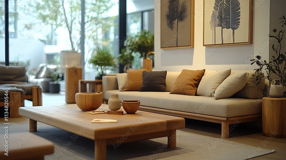 Eye-level apartment photograph of cozy modern living room design Eye-level apartment photograph of cozy modern living room design