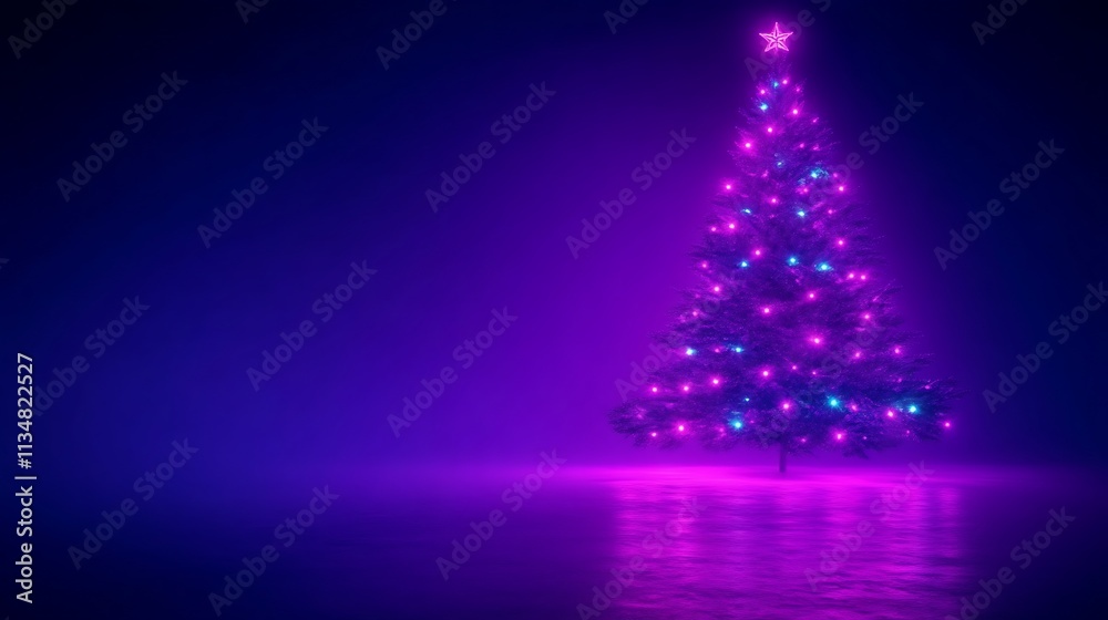 Glowing purple Christmas tree with star. Glowing purple Christmas tree with star.