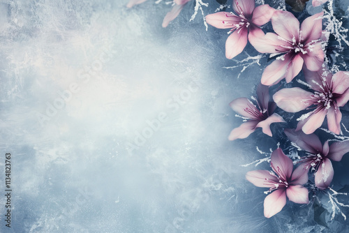 Digital paper, scrapbooking, background, frame, a lot of free space for text, frost-bitten flowers