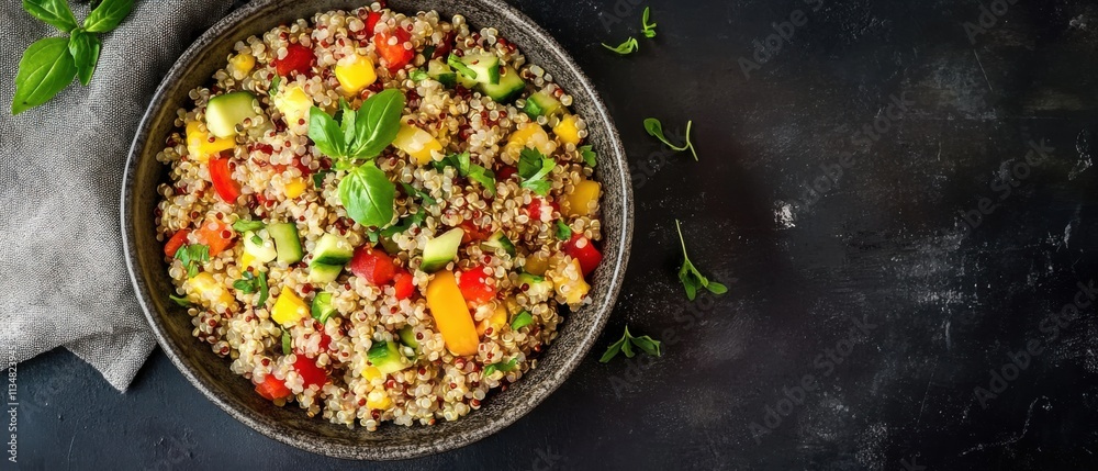 Delicious Quinoa Salad with Colorful Vegetables in a Rustic Bowl Delicious Quinoa Salad with Colorful Vegetables in a Rustic Bowl
