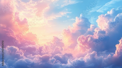 Tranquil Pastel Sky with Pink and Blue Clouds Magical Dreamlike Fantasy Nature Background