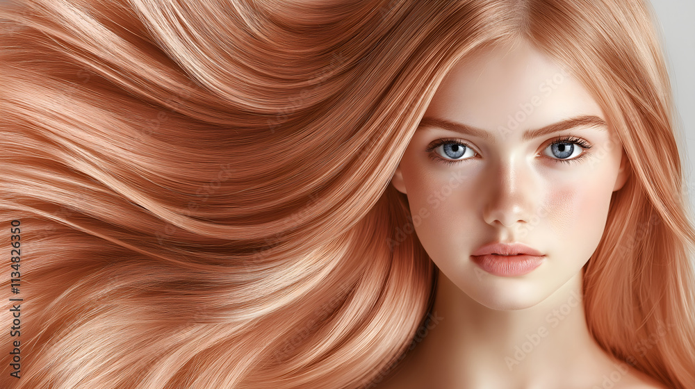 A stunning close-up portrait of a woman with vibrant, flowing red hair and striking blue eyes, showcasing beauty, elegance, and smooth hair texture A stunning close-up portrait of a woman with vibrant, flowing red hair and striking blue eyes, showcasing beauty, elegance, and smooth hair texture