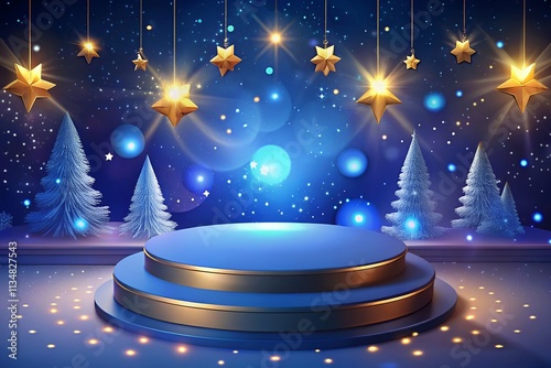 christmas background with snowflakes and stars Christmas themed podium rectangular type