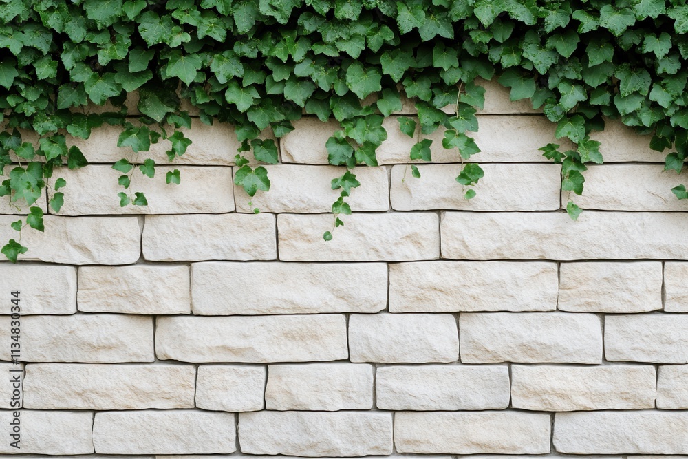 A textured stone wall adorned with lush green ivy, showcasing a harmonious blend of nature and architecture. A textured stone wall adorned with lush green ivy, showcasing a harmonious blend of nature and architecture.