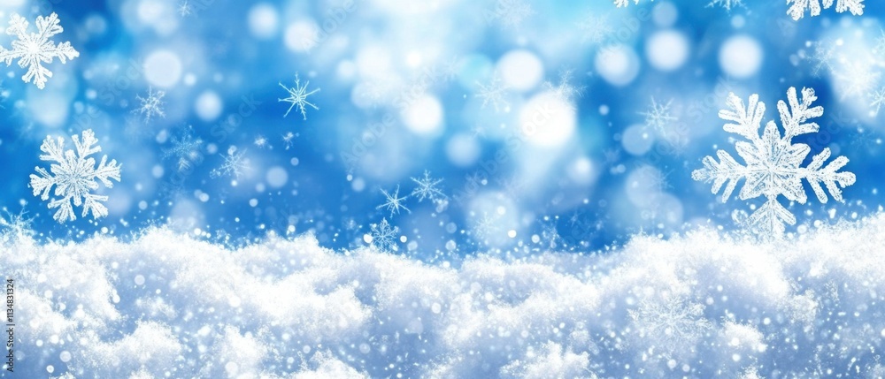 Naklejka premium Sparkling Winter Wonderland: Snowflakes Falling on Fresh Powder Snow