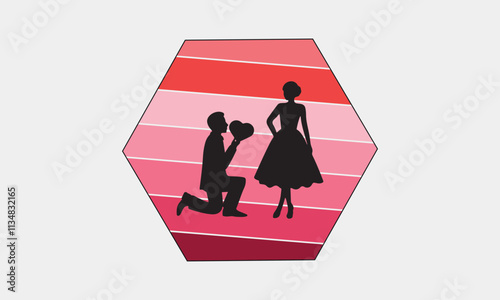  Happy Valentine Day Couple Proposing vector silhouette-Valentine's Day illustration Happy design