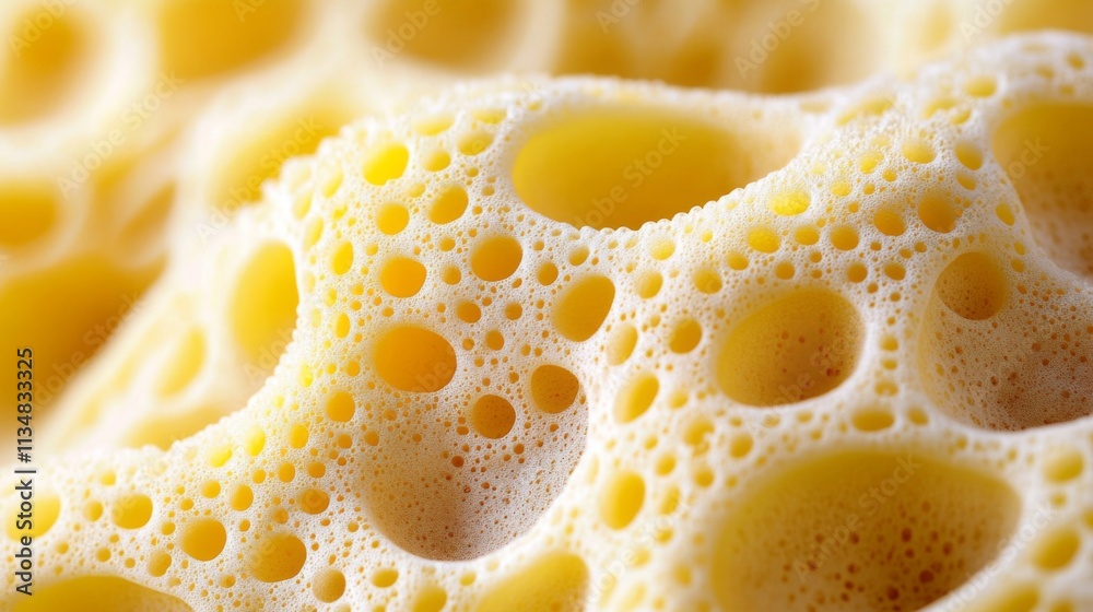 Close-up of Yellow Foamy Texture with Circular Air Pockets Close-up of Yellow Foamy Texture with Circular Air Pockets