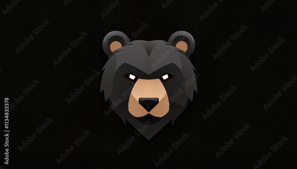 Geometric brown bear face on black background, modern emblem, graphic design Geometric brown bear face on black background, modern emblem, graphic design