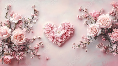 Wallpaper Mural A beautifully detailed romantic Valentine card with heart-shaped floral arrangements and soft pink tones  Torontodigital.ca