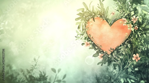 A botanical Valentine card design showcasing watercolor flowers and greenery with soft gradients