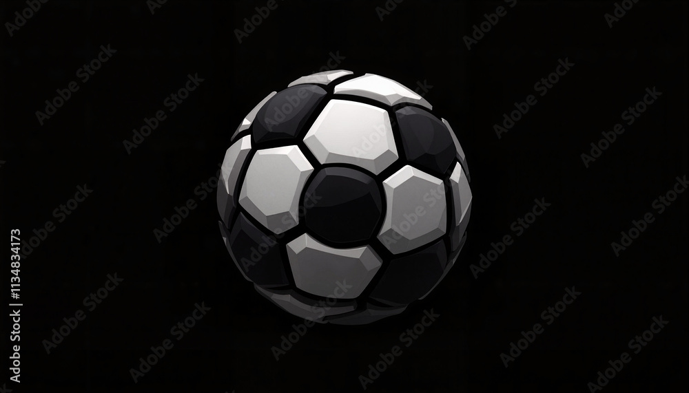 Naklejka premium Geometric football ball illustration on black background, modern emblem, graphic design