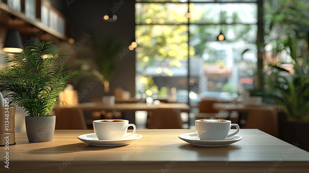 Enjoying morning coffee cups on a table in cozy urban still life Enjoying morning coffee cups on a table in cozy urban still life