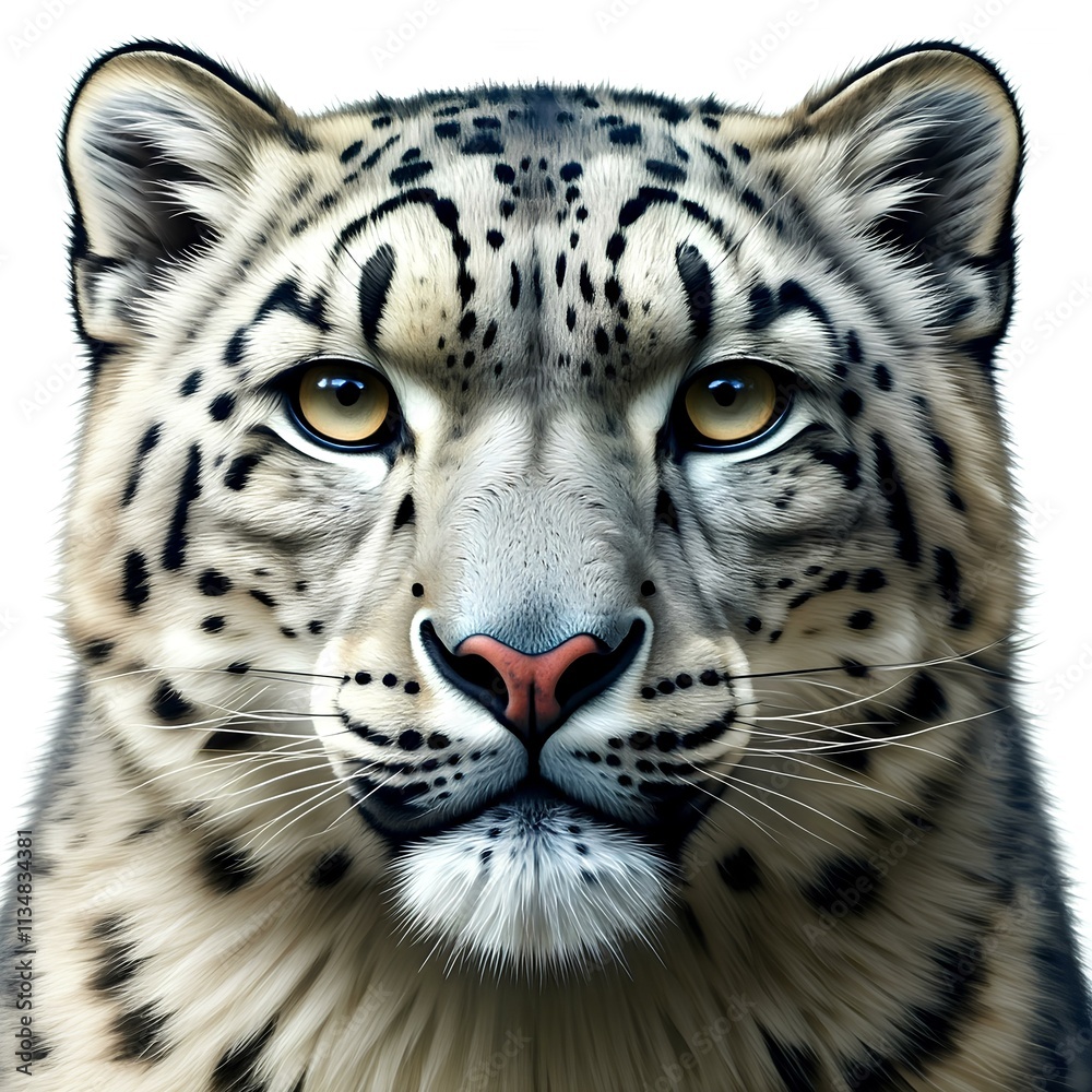 Fototapeta premium head of snow leopard, isolated white background