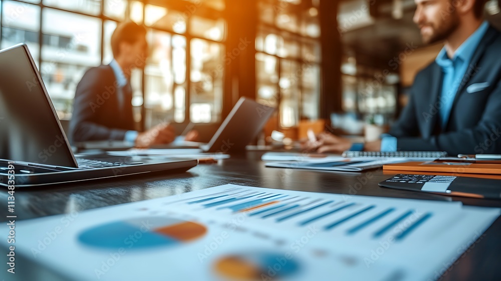 Business meeting with data analysis in modern office environment Business meeting with data analysis in modern office environment