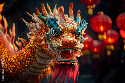 Chinese dragon as a character for the dragon dance at the Chinese New Year festival.