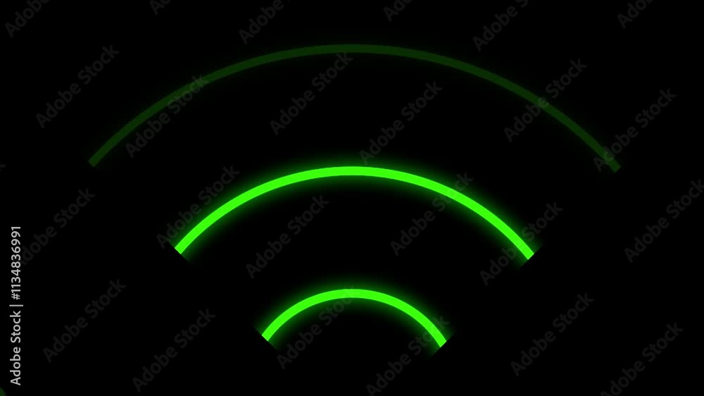 Neon wifi icon, network connection animation. Wireless internet, hotspot, search connection, find new device, sonar signal looped animation. 
