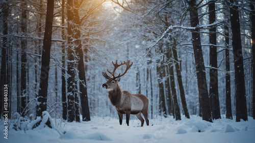 Wallpaper Mural Majestic Red Deer in a Snowy Winter Wonderland at Golden Hour Torontodigital.ca
