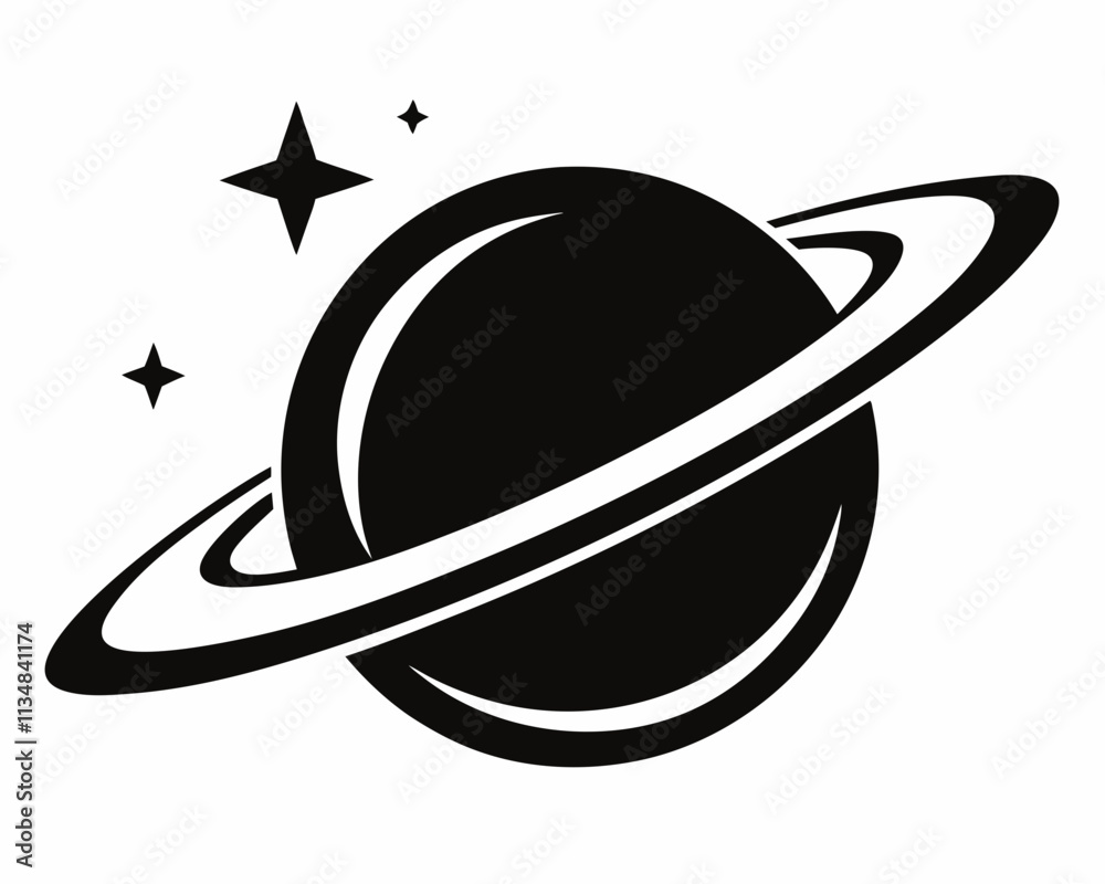 Planet Saturn with planetary ring silhouette, cosmos and planet vector