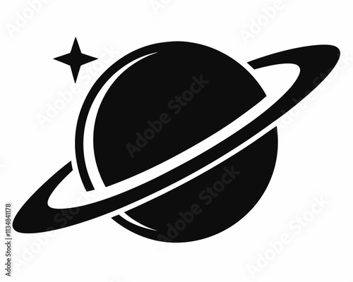 Planet Saturn with planetary ring silhouette, cosmos and planet vector