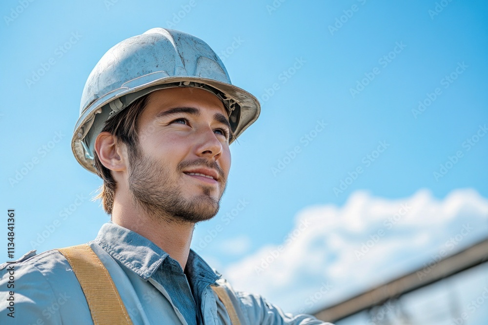 Helmeted Worker in Construction Industry, Project Manager, Engineer, Businessman on Construction Site Helmeted Worker in Construction Industry, Project Manager, Engineer, Businessman on Construction Site