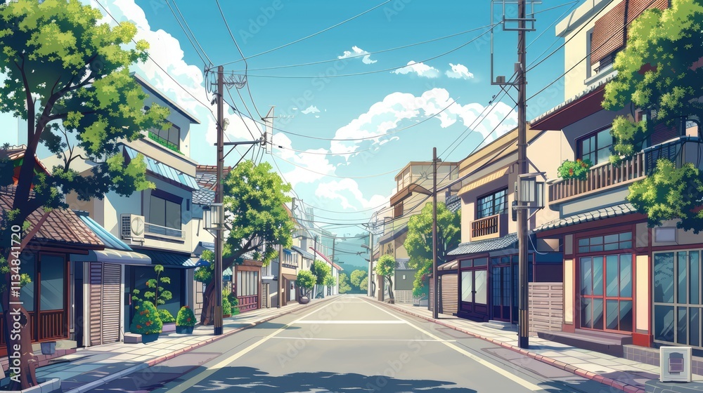Fototapeta premium a beautiful tokyo city town view in anime cartoonish artstyle. wallpaper background