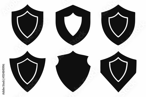 Shield icon set in vintage style. Protect shield security icon set. Shield badge quality symbol