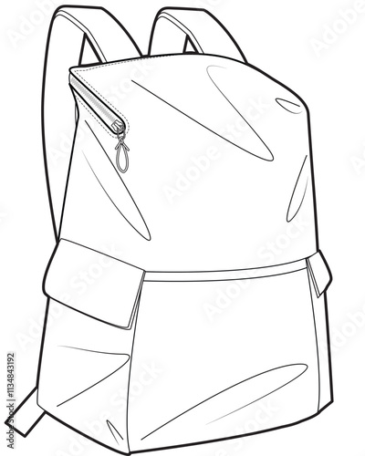 Athleisure backpack flat sketch vector illustration technical cad drawing template