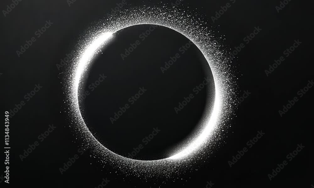 Glowing silver particle frame isolated dark background. Video background.