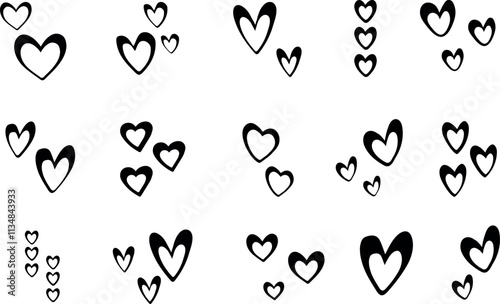 A set of black vector hearts. Heart Icons