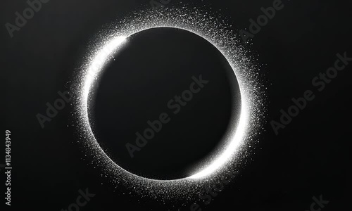 Glowing silver particle frame isolated dark background. Video background.