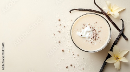 Creamy vanilla dessert in glass bowl. photo