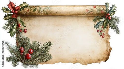 Scroll of Old Paper with Christmas Composition and New Year Car