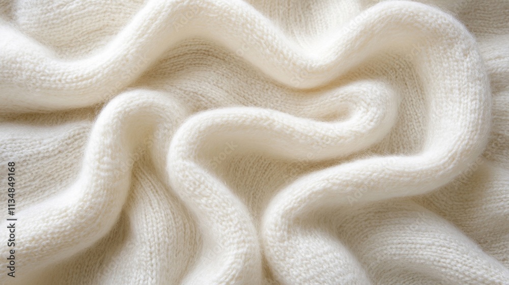 Close-up of Soft, Wrinkled, White Knit Fabric Close-up of Soft, Wrinkled, White Knit Fabric