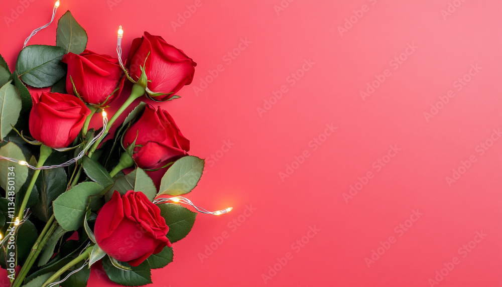 Enchanting Red Roses Entwined with Fairy Lights Enchanting Red Roses Entwined with Fairy Lights