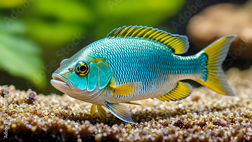 Vibrant Tropical Fish Aquatic Life Colorful Scales Marine Animal Underwater Scene photo