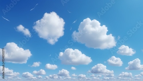 Stunning Cumulus Cloudscape: A Vivid Blue Sky Filled with Fluffy White Clouds