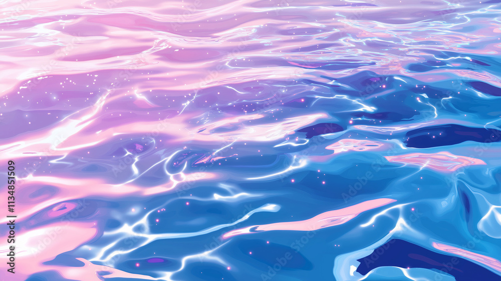 Cartoon water surface with pastel sparkles, top-down view
Cartoon water surface with pastel sparkles, top-down view