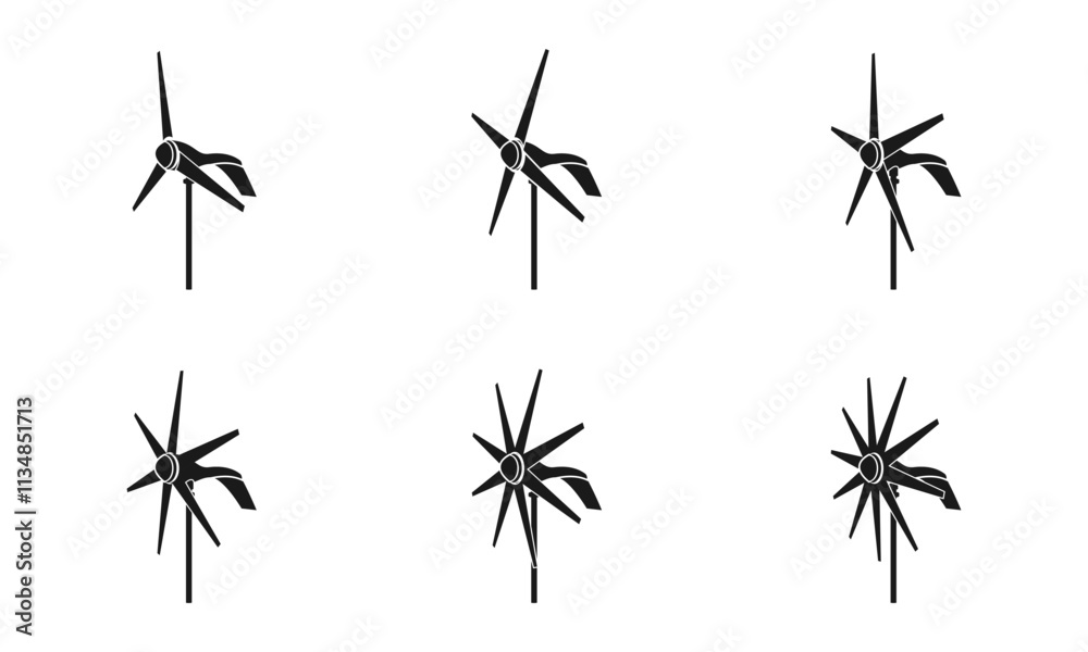small wind turbines icon set from 3 blades to 10 blades. vector illustration isolated on white background. small wind turbines icon set from 3 blades to 10 blades. vector illustration isolated on white background.