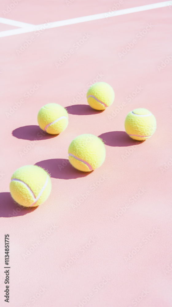 Fototapeta premium Tennis balls arranged on pastel color background, sport concept,