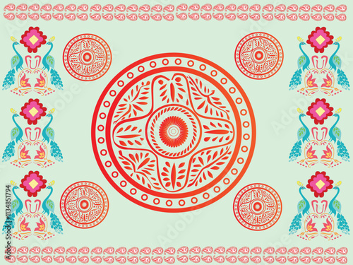tribal pattern ( Assamese pattern ) of northeast India which is used for textile design in Assam Gamosa , muga silk or other traditional dress. similar to Ukrainian pattern or Russian pattern.