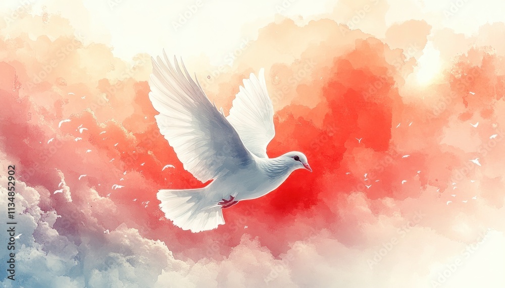 Fototapeta premium Crown Dove Cross Watercolor Illustration Spirituality Peace Symbols Christianity