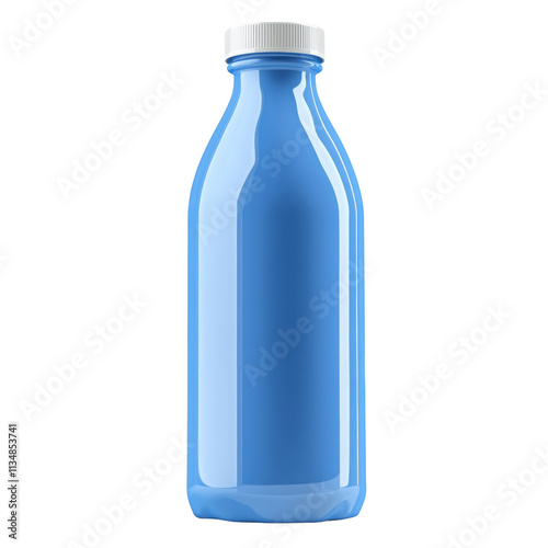 3D Blue Milk Bottle Mockup Icon on transparent Background