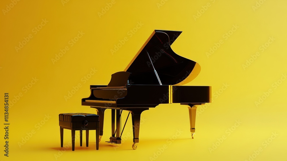 Black grand piano on yellow background. Black grand piano on yellow background.