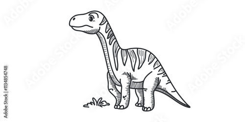 children's dinosaur with cute features in doodle graphics