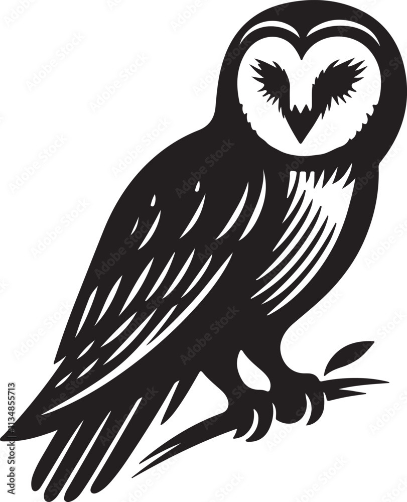 Obraz premium Barn owl bird silhouette vector art illustration. Black and white barn owl vector.