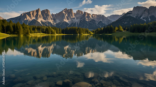 reflection in lake with clouds. Genrative.ai