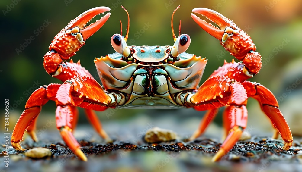 Cute crab with greeting claws and happy face. Cute crab with greeting claws and happy face.
